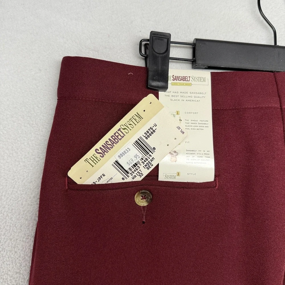 Vintage Sansabelt Dress Pants men's 32 Red Trousers Unhemmed Slacks Hook NEW